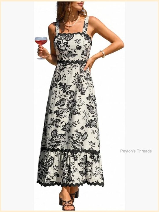 Dresses & Skirts - Boho Floral Maxi Dress Sleeveless Square Neck Backless Summer Vacation Wedding